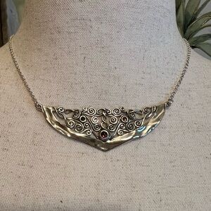 Artisan 925 Silver Swirl Necklace with Garnet Accent EUC
